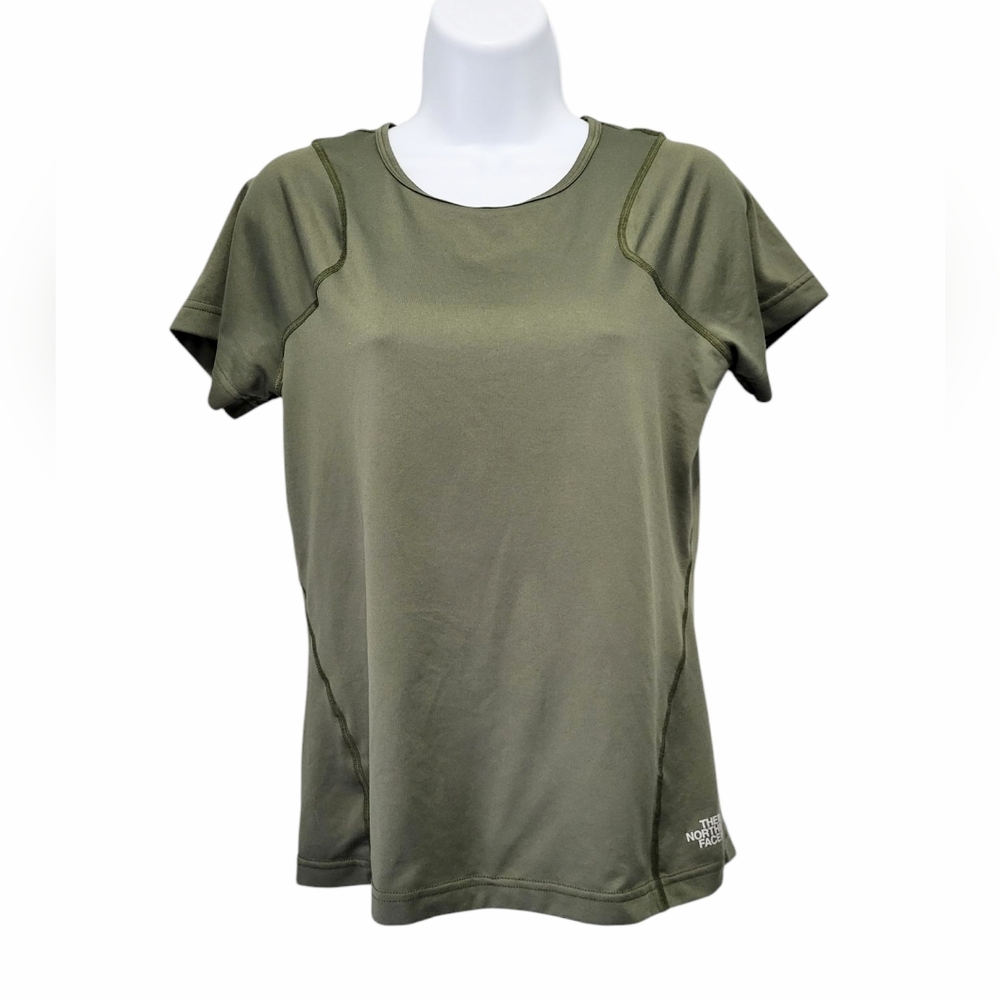 The North Face Flashdry Womens Medium Short Sleeve Running Top Crew Neck Green